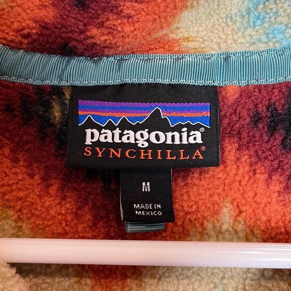 Patagonia Women’s Synchilla Snap T Pullover Timber Twist Red Aztec Size Medium - Picture 5 of 7